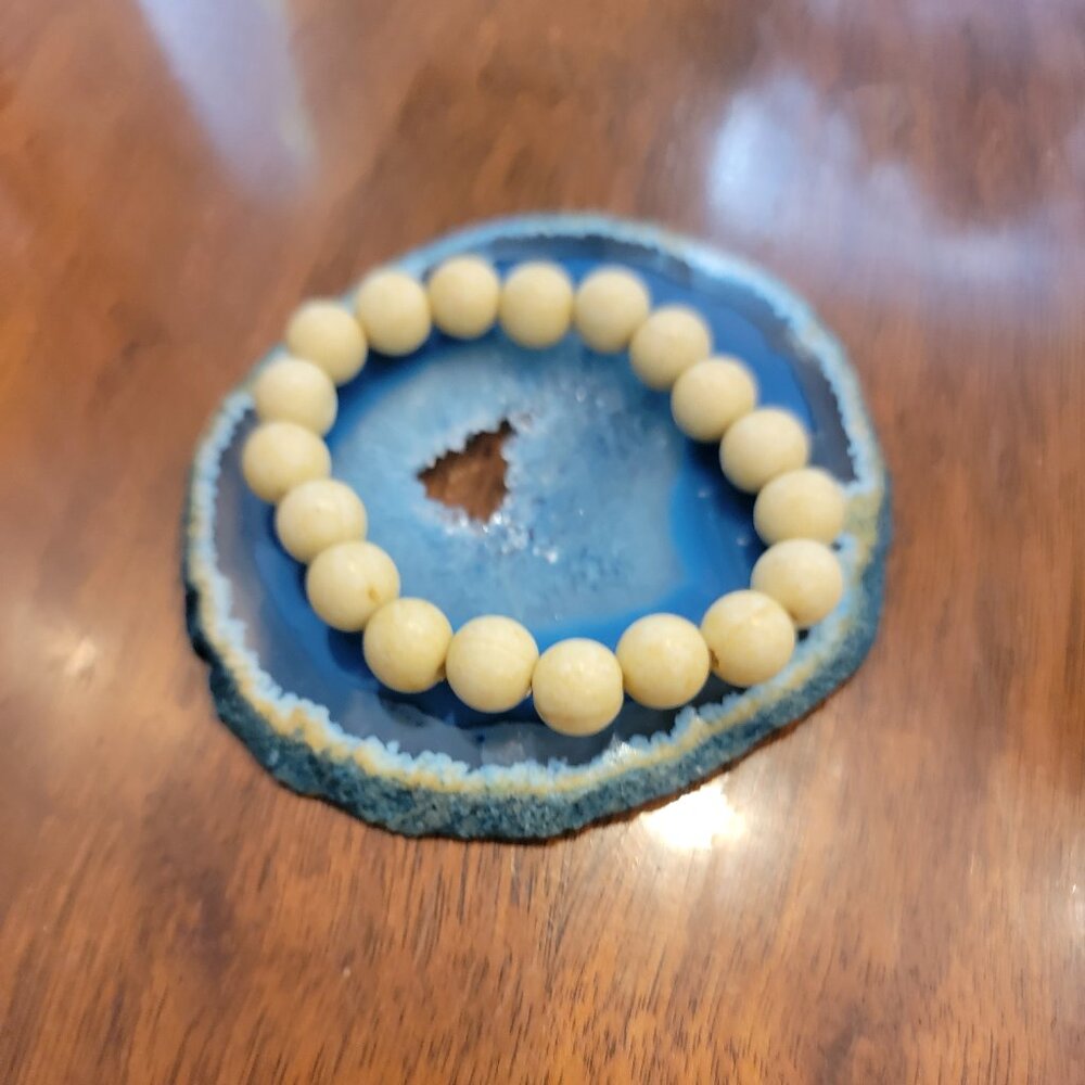 Faux Ivory Chunky Beaded Bangle Bracelet Stretch